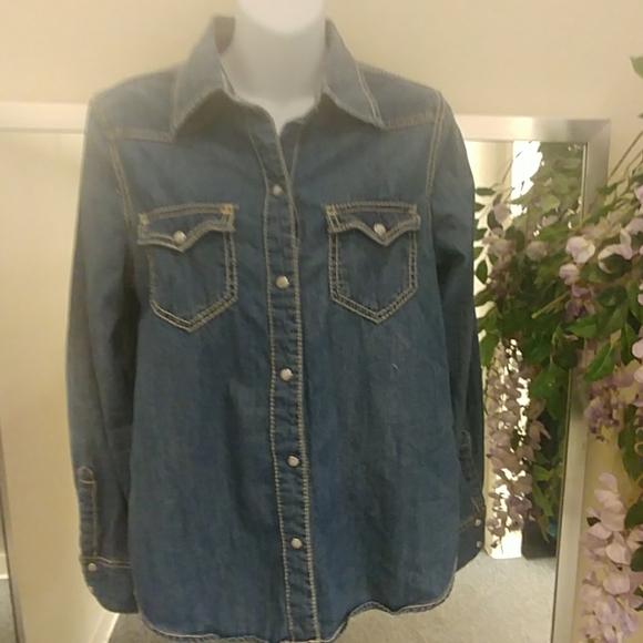 Seven 7 Pearl Snap Long Sleeve Denim Shirt - Picture 5 of 8